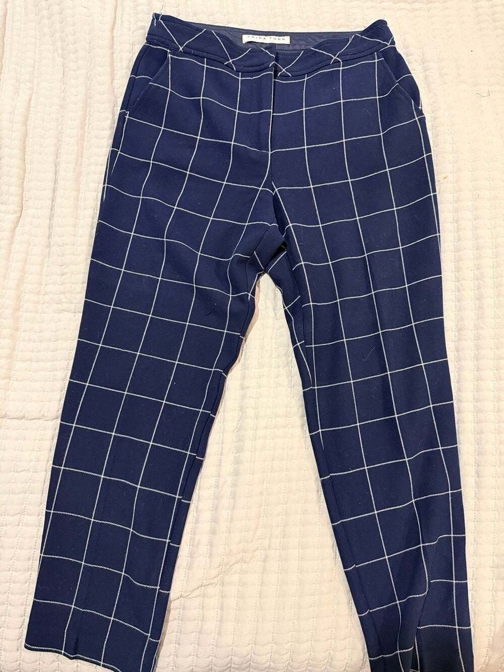 Trina Turk Elian Windowpane Pant Size 2 Navy White Grid Trousers